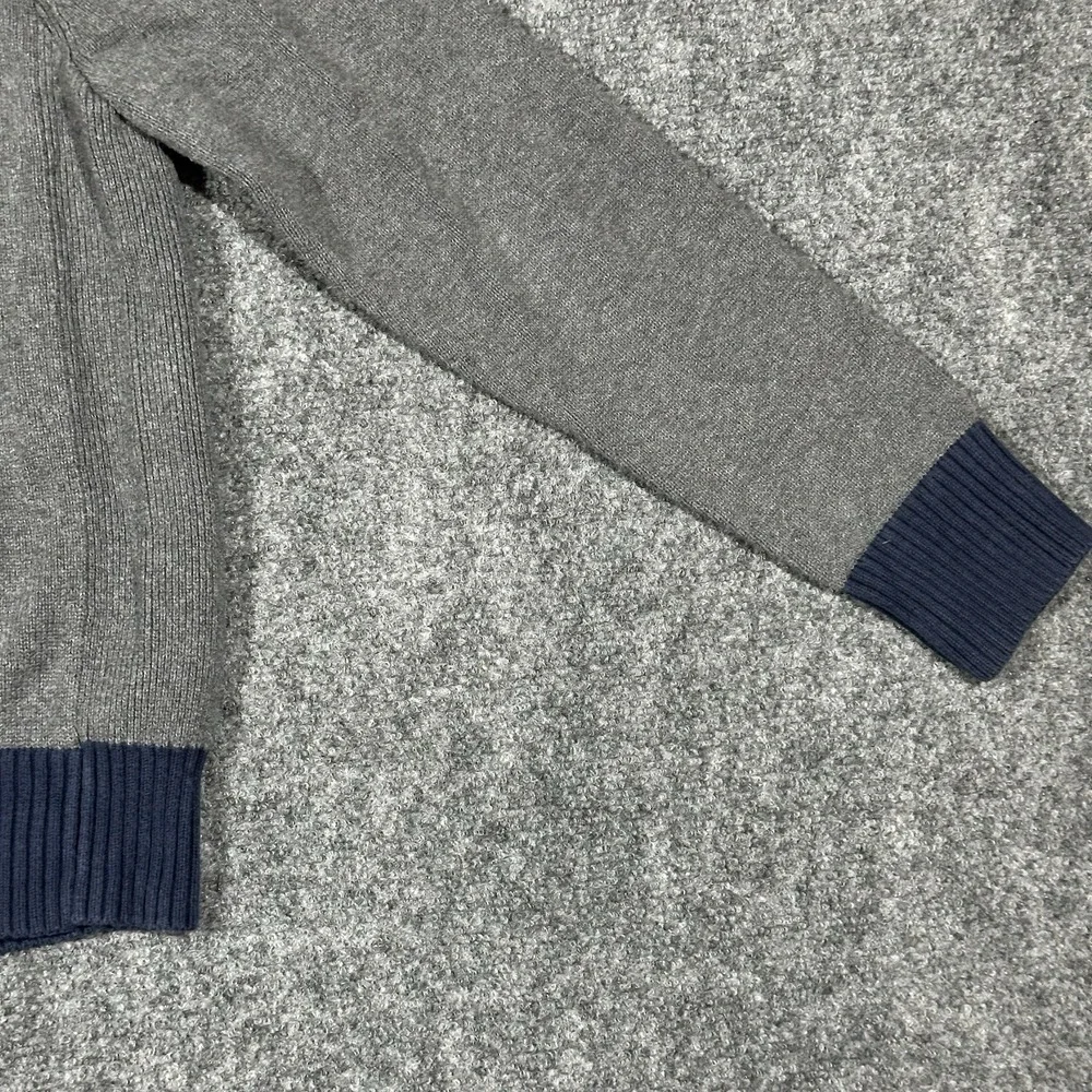 Tommy Hilfiger Mens Gray Navy Blue Full Zip Mock Neck Cotton‎ Knit Sweater Small